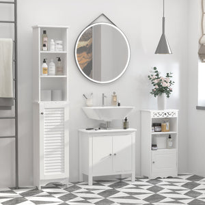 English Elm HOMCOM Vertical Bathroom Linen Cabinet 65" Tall Freestanding Storage Tower with 3 Adjustable Shelves, White W2225P200481