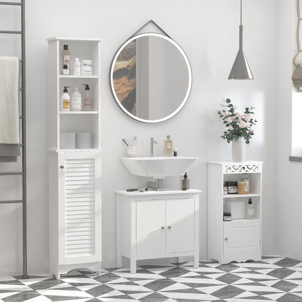 English Elm HOMCOM Vertical Bathroom Linen Cabinet 65" Tall Freestanding Storage Tower with 3 Adjustable Shelves, White W2225P200481