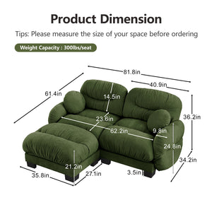 English Elm Pleated Chenille Sectional Sofa with Ottoman Ergonomic Foam Curved Armrests Living Room Green W5656S00047
