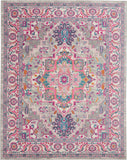 Nourison Passion PSN20 Machine Made Power-loomed Floral Border Indoor Only Bohemian  Rug Light Grey,Pink, Grey and Pink 100% Polypropylene 99446486752