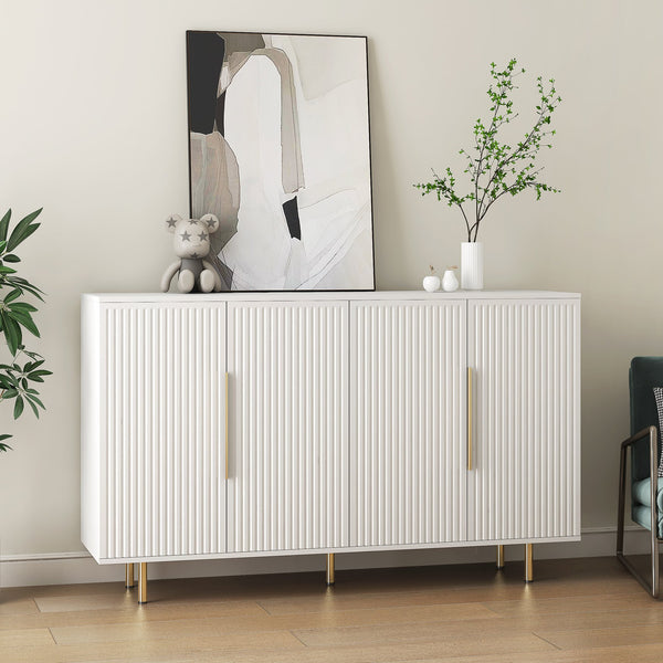 English Elm White Modern Fluted Sideboard Buffet with Adjustable Shelves, Art Deco MDF Credenza Console, Spacious Storage Elegance W1321P171784