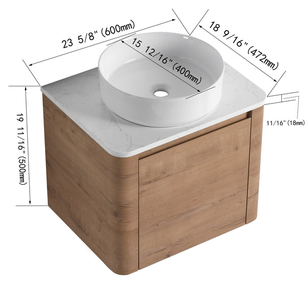 English Elm 24'' Wall-Mounted Bathroom Vanity With Stylish Ceramic Vessel Sink & Soft-Close Door For Small Spaces W999S00392
