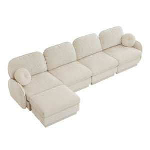 English Elm 137" Oversized Chenille Sectional Sofa with Movable Ottoman and Quilted Cushions W714S01754