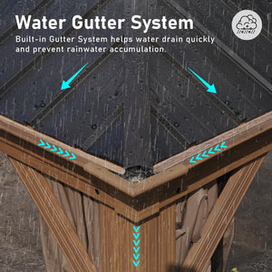 English Elm 14x22FT Hardtop Gazebo Metal Pavilion with Galvanized Double Roof, Aluminum Frame, Gutter, Curtains & Netting Yellow Brown W1859S00106