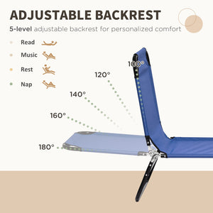 English Elm Outsunny 2 Piece Folding Chaise Lounge Chairs Set - 5-Level Recline, Durable Steel Frame, Blue Outdoor Comfort W2225P174381-GIGA