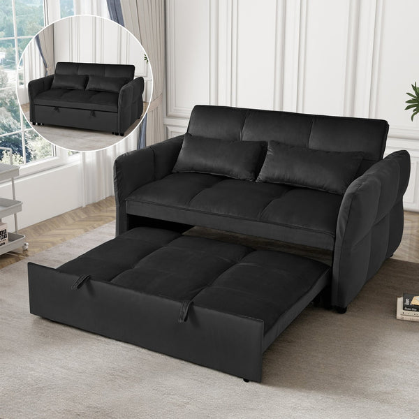 English Elm 3-in-1 Convertible Pull Out Sofa Bed Velvet Upholstered Recliner for Small Spaces Black W2941P370580