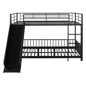 English Elm Full Full over Full Metal Bunk Bed with Slide, Interchangeable Stairs, Gate & Safety Guardrails for Kids Black SF000170AAB