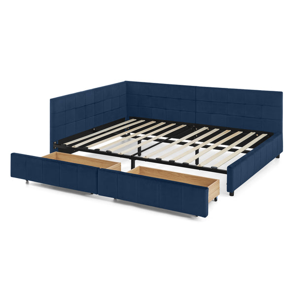 English Elm Full Size Upholstered Tufted Bed Frame With Storage, Dark Blue Velvet Sofa Bed For Stylish Living Rooms W487S00304