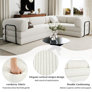 English Elm U_style Modular Corduroy Sectional Sofa Converts to Guest Bed for Apartment Living Beige WY000463AAA