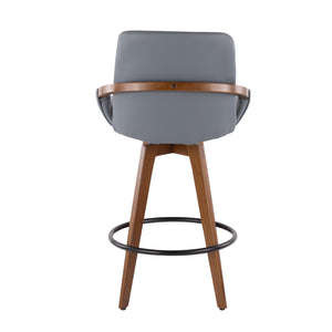 English Elm Mid-century Counter Stool with Walnut Arms Faux Leather Seat and Splayed Wood Legs B202P222363