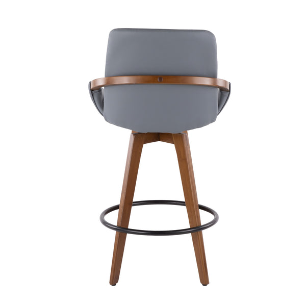 English Elm Mid-century Counter Stool with Walnut Arms Faux Leather Seat and Splayed Wood Legs B202P222363