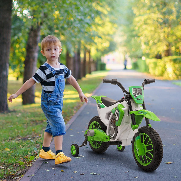 English Elm Aosom 12v Ride-on Dirt Bike for Kids with Training Wheels and Throttle Control W2225P200564