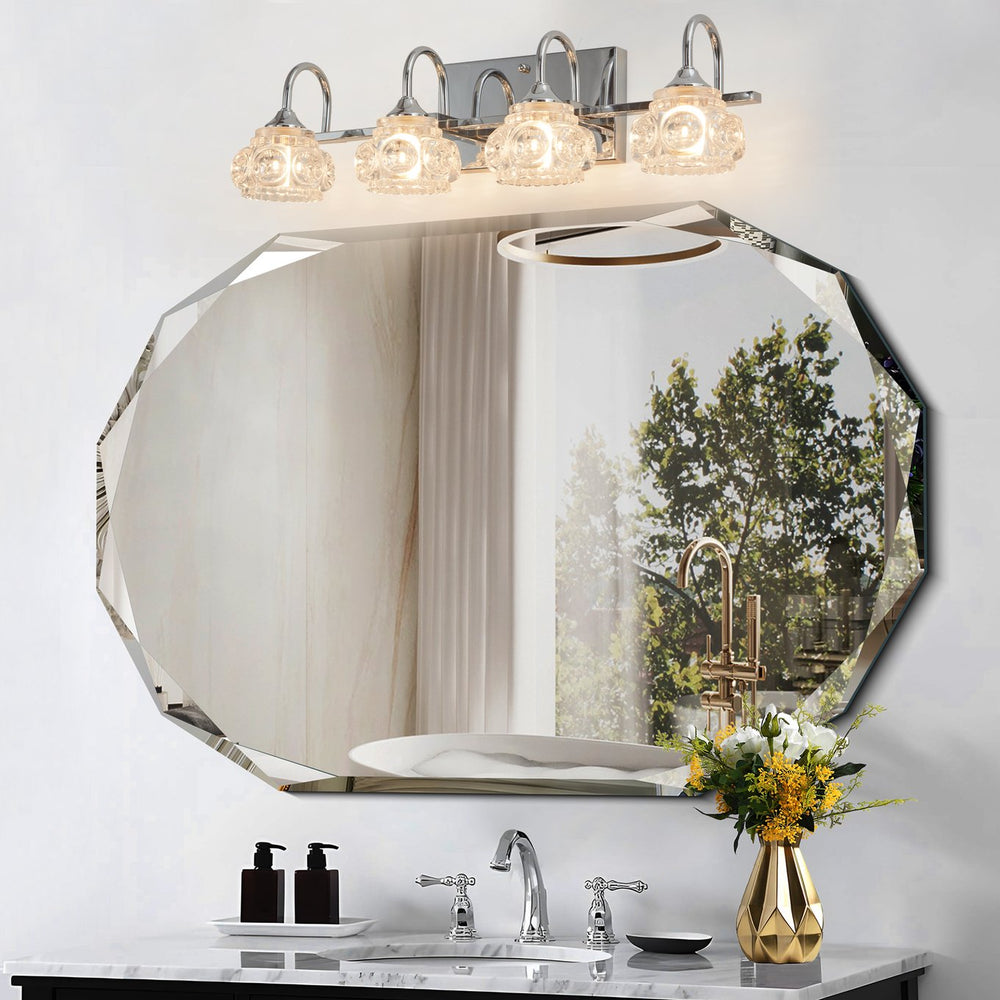 English Elm 23" Nickel Vintage Crystal Vanity Light - 4-Light Hardwired Bathroom Mirror Fixture, Nickel Iron Elegance W2312P374821