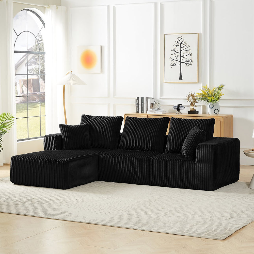 English Elm Modular Sectional Sofa - Cloud-Like Comfort In Durable Black Corduroy, 4-Seater, No Assembly Needed! W2339S00051