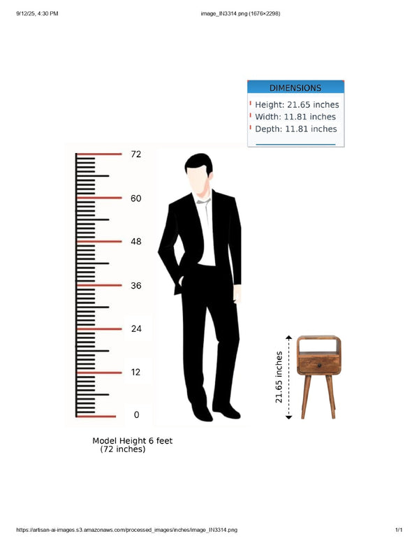 English Elm Solid Wood Mini Oak-Ish Nightstand - Stylish 1-Drawer & Open-Slot Design For Small Spaces, Brown B182P279313-GIGA