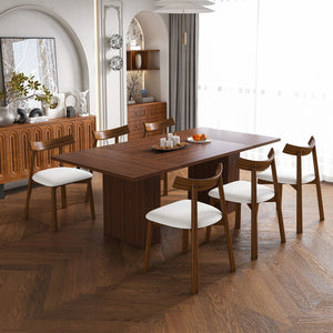 English Elm 78 Inch Rectangular Dining Set Seats 4 Wood Veneer Mdf Table with Storage Base W2700S00109