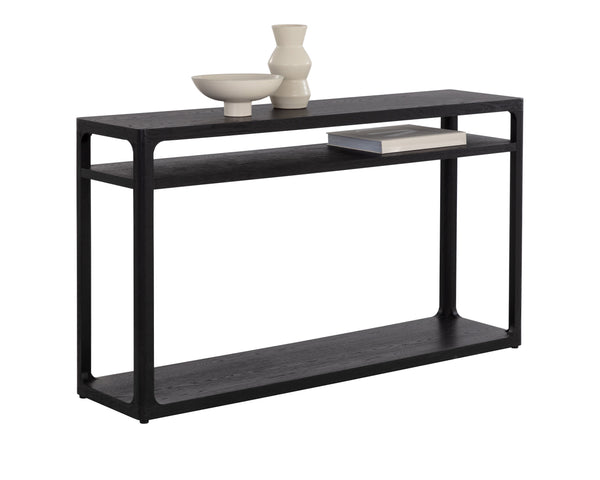 Sunpan Doncaster Console Table - Modern Minimalist Design in Solid Oak Wood for Stylish Home Décor Black