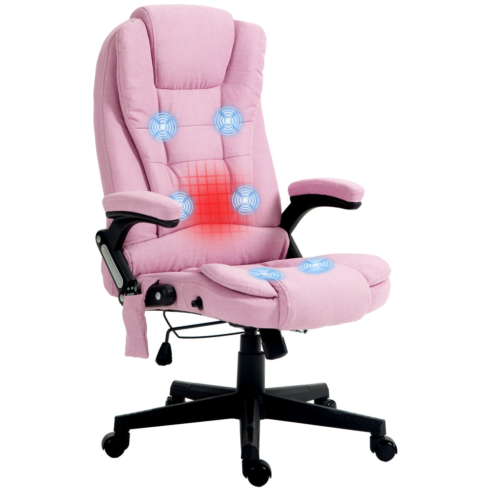 English Elm Homcom 6 Point Vibrating Massage Office Chair With Heat, Pink Linen High Back For Ultimate Comfort W2225P217958