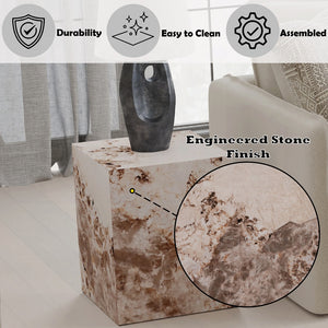 English Elm Modern Luxury Square End Table Engineered Stone Finish ECC Waterproof Heat & Stain Resistant Chic Centerpiece Antique White 19.25 L x 19 W x 24 H B2741P333942