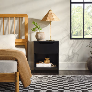 Domm Modern Scandinavian Nightstand with Open Cubby, Sleek Design & Quick 30-Minute Assembly
