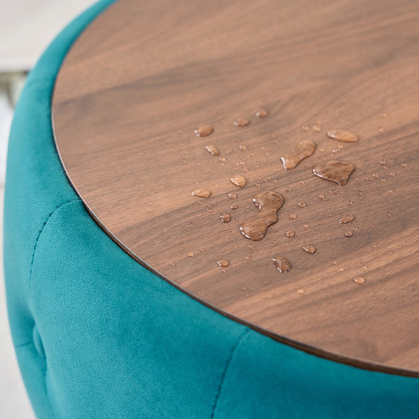 English Elm Ball Cast Round Nesting Ottoman Set Linen Upholstered Hidden Storage with Wooden Tray Blue W3163P379372