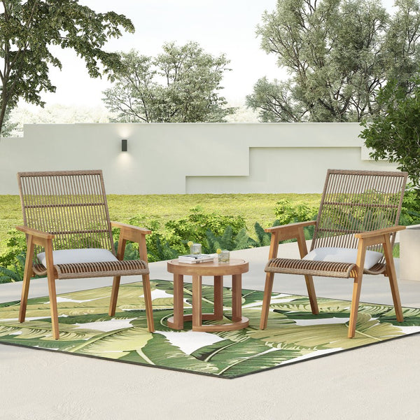 English Elm Christopher Knight Home® - Outdoor Acacia Wood 3-Piece Lounge Set with Teak Finish, Natural Wicker & Light Gray Cushions — Cozy, Durable Patio Ensemble for Deck, Yard, Garden (Chic Modern Design) N780P7316506