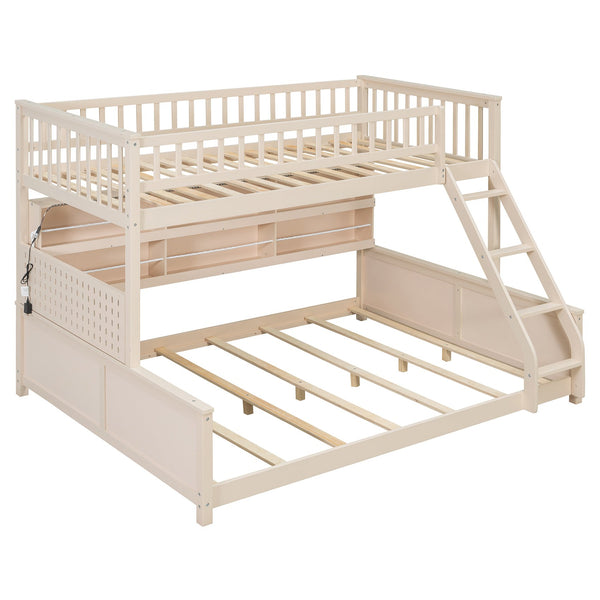 English Elm Twin Xl Over Queen Bunk Bed with Led Lighting Shelving and Pegboard Pinewood Frame Beige LT000280AAA