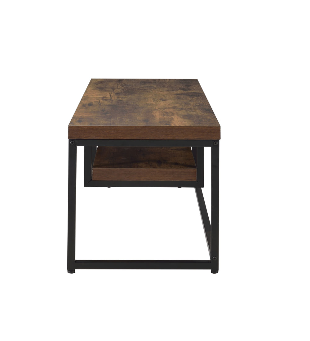 English Elm Bob Weathered Oak TV Stand with Black Metal Frame, Compact 50" TV Console, Cable Management, Rustic Modern Design, Durable MDF Construction B2726P271970