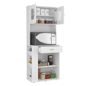 English Elm Capienza 66" White Pantry Cabinet with Double Top Doors, Drawer, Two Shelves & Three Side Racks B20091899