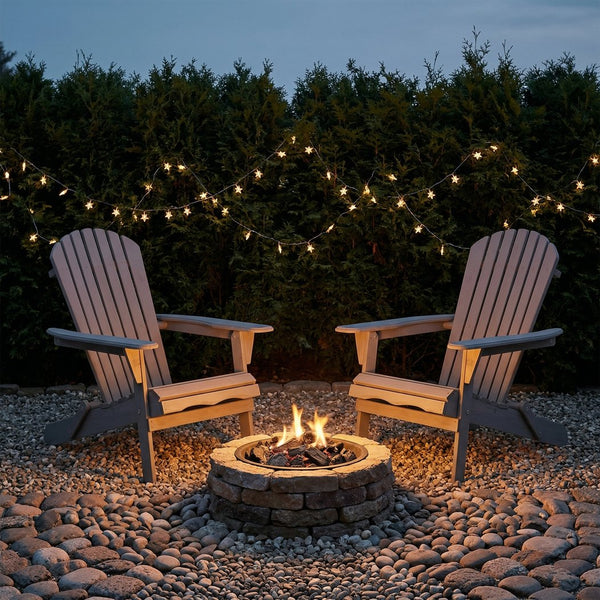 English Elm Outdoor Solid Hemlock Adirondack Chair Set Two Foldable Slatted Patio Seating W2640P470154