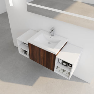 English Elm 48 Inch Wall Mounted Bathroom Vanity with Resin Sink, Soft-Close Doors, Metal Handles, Storage—Durable Eco Plywood California Walnut W999S00185