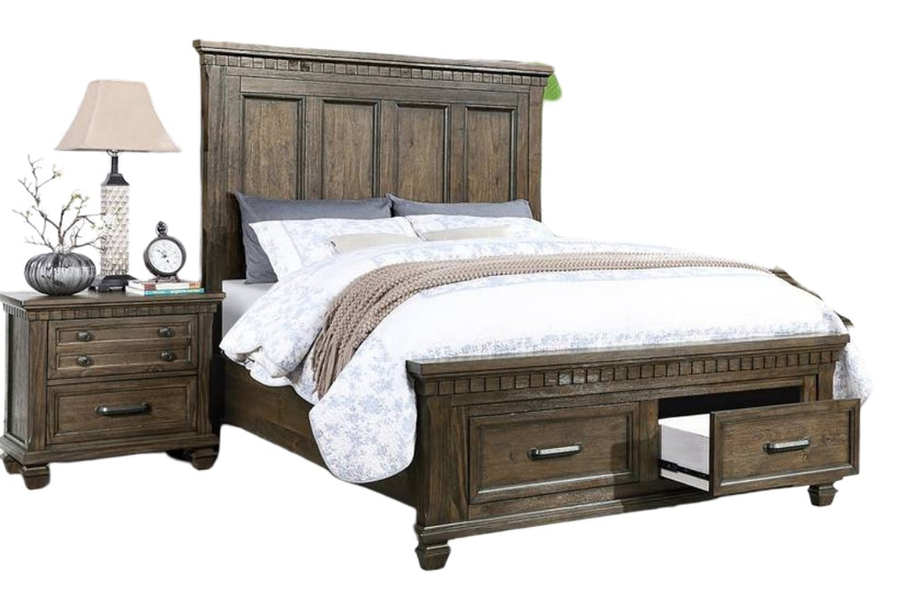English Elm 1pc California King Panel Bed Tall Headboard Storage Footboard Traditional Brown Wood B011S02126
