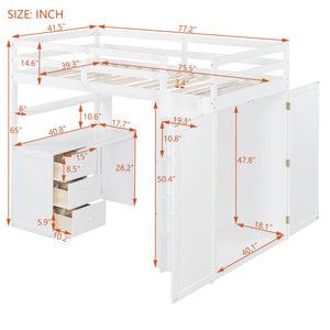 English Elm Twin Loft Bed with Built-in Desk Wardrobe and Drawers Solid Pine Space Saver White LT000301AAK-2