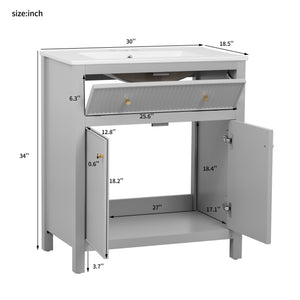 English Elm 30'' Modern Bathroom Vanity Set With Ceramic Sink, Soft-Close Doors, Grey Finish, Ample Storage Options N710P228367E