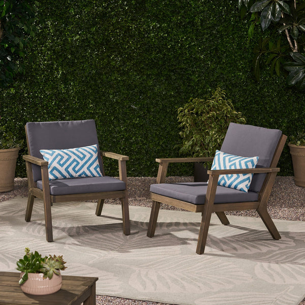 English Elm Christopher Knight Home® - Outdoor Acacia Wood Club Chairs with Cushions Dark Grey Set of 2 — Water‑Resistant Cushions, Open Slat Design, Durable 33.5" x 26" x 21.75" 66464.00DGRY