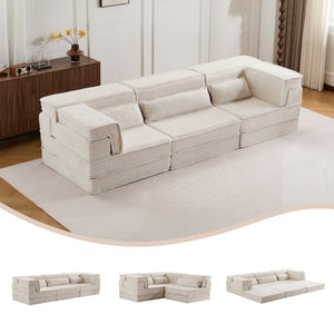 English Elm Compression Mahjong Sofa - Versatile Convertible Floor Bed, Soft Fleece, No Assembly, 3 Pillows W3723S00019