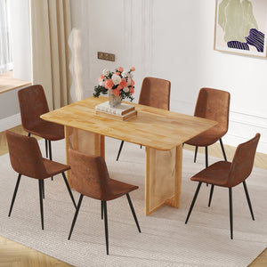 English Elm Table and Chair Set Rubberwood Dining with Rattan Legs Six Cushioned Fabric Seats W1151S03054