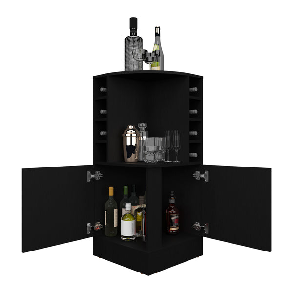 English Elm Hobart Black Bar Cabinet for Living Room — Corner-Saving Engineered Wood, 6 Wine Slots & Storage B092P269906