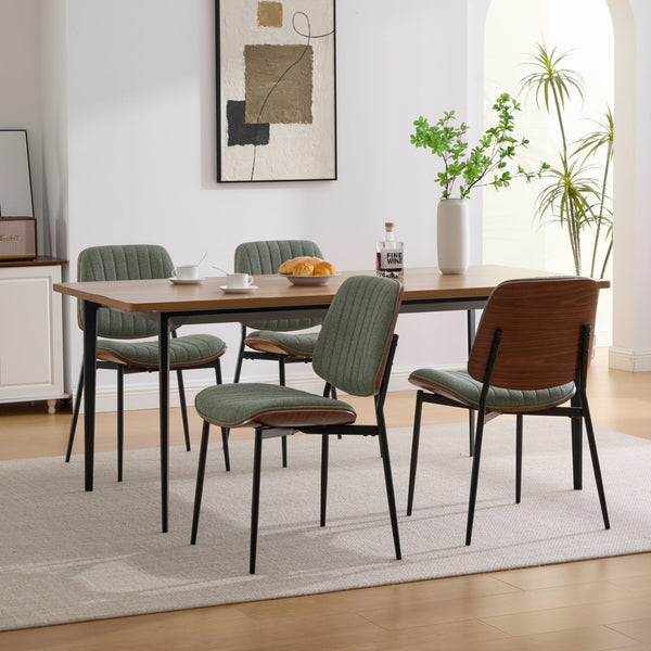 English Elm Dining Chairs Mid Century Modern Set of 2 Walnut Bentwood Back PU Upholstered Seats Ergonomic Design, Stable Metal Legs Olive Green W1143P379861