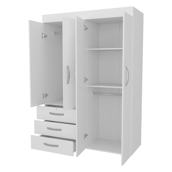 English Elm FM Laurens 4-Door Wardrobe with Drawers and Shelves for Bedroom Storage, Spacious Elegant Design White 66.54 L x 22.83 W x 3.54 H B128S00055