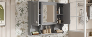 English Elm 35'' Modern Wall-Mounted Medicine Cabinet with Mirror, Hidden Storage and Open Shelves for Bath Gray N710P209443E