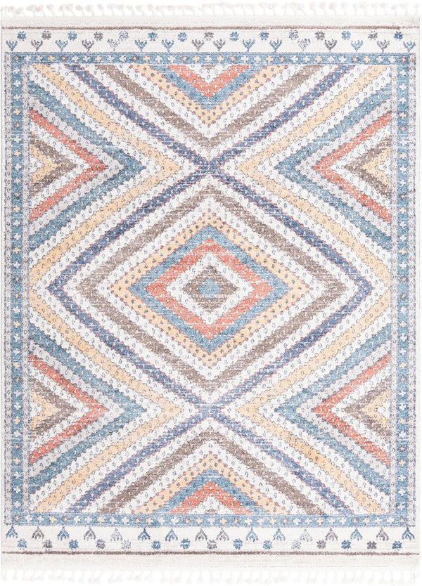 Unique Loom Aramis Rio Machine Made Tribal Rug Blue, Light Blue/Ivory/Light Brown/Terracotta 7' 10" x 10' 0"