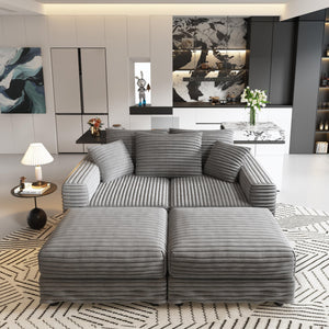 English Elm 82.7" Plush Corduroy 3-Seat Sofa - Modern Cloud Couch With Ottomans & Pillows For Ultimate Comfort W1885S00152