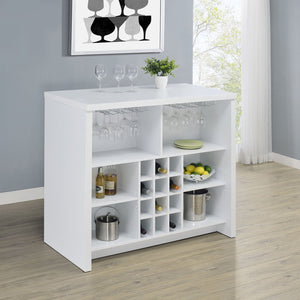 English Elm Irving White Engineered Wood Freestanding Home Bar with 12-Bottle Grid, Stemware Racks & Cubbies B062P375551