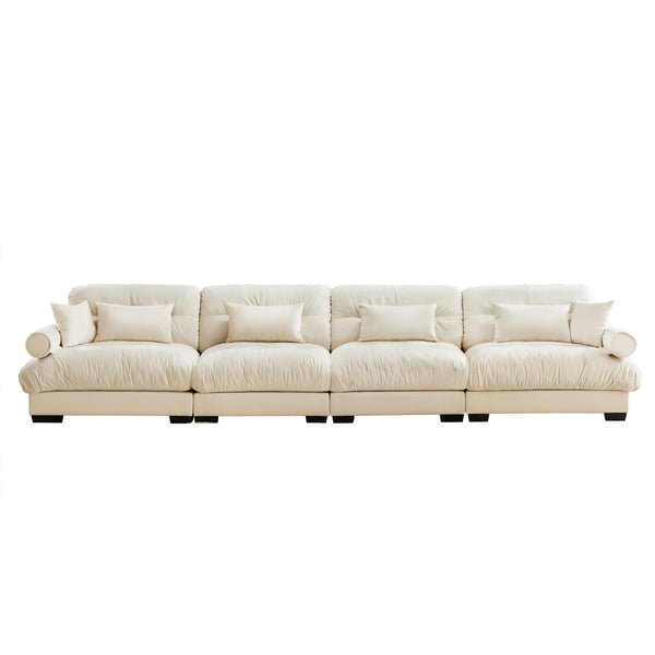 English Elm Super Comfort Modular Velvet Sectional Sofa With Movable Ottoman – Cloud-Like Deep Seat Couch In Cream W714S01074-GIGA