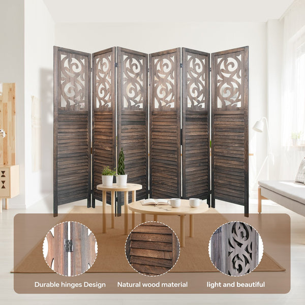 English Elm 4 Panel Carved Poplar Wood Folding Privacy Screen 6 Ft Artisan Cutout Room Divider W2701P189916