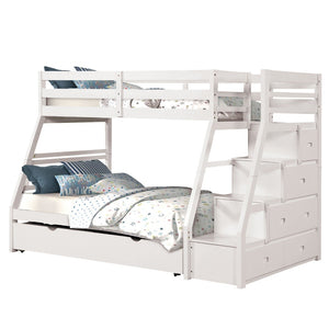 English Elm White Transitional Twin Over Full Bunk Bed With Built-In Drawers, Safety Rails & Space-Saving Design B2741S00494-GIGA