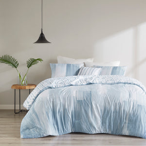 JLA Home N Natori - 4 Oversized Reversible Seersucker Comforter Set with Brushstroke Design, Plush Fill, Breathable Finish 96 L x 110 W x 1.5H NS10-3706