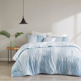 N Natori Brush Stroke Casual 4 Piece Oversized Reversible Seersucker Comforter Set NS10-3706 Blue