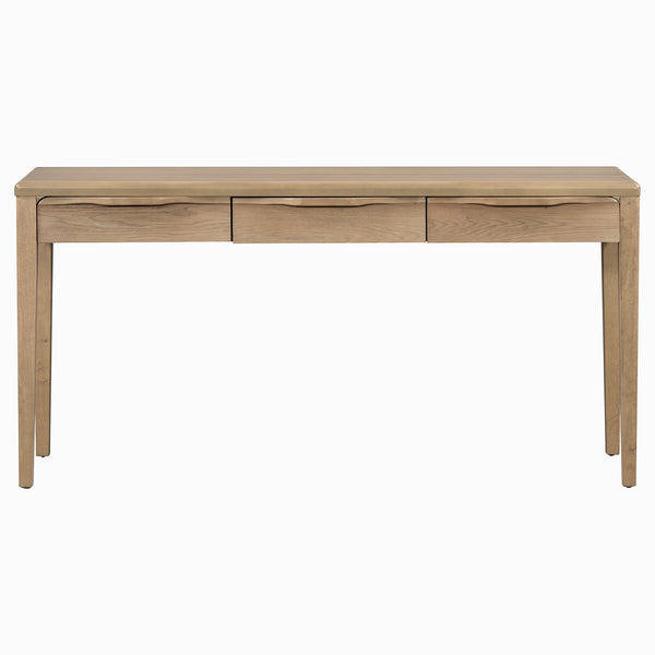 English Elm U_style Oak Veneer Console Table with Three Wave Drawers for Entryway or Foyer Natural N711P401926N